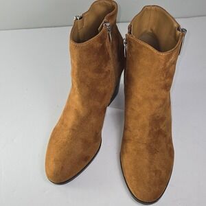 Nine West Suede Ankle Boots Women Brown Block Heel Side Zip Wanneva2 Size 8.5‎